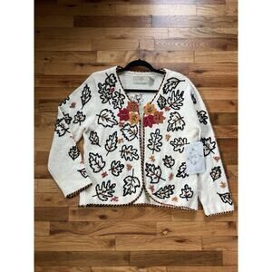 Design Options M L Philip Jane Gordon Fall Leaves Sweater Cardigan Thanksgiving